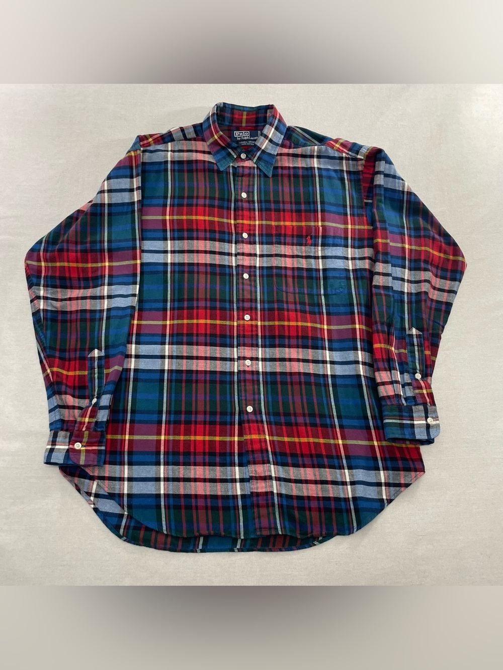 Polo By Ralph Lauren Lowell Sport Dress Shirt Multicolor Plaid Men's M Red Pony